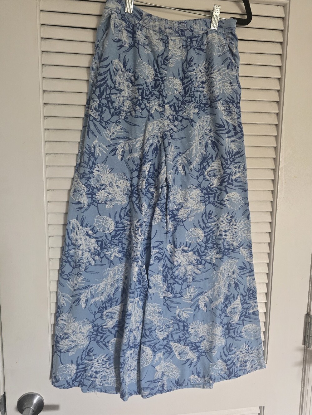 Midnight Sky Light Blue Beach Print Wide-Leg Pants